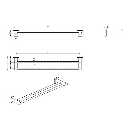 Полотенцедержатель двойной WONZON & WOGHAND, Хром (WW-V1102-CR)