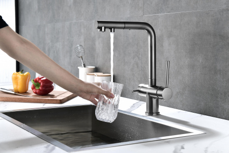 Смеситель для кухни Paulmark SERPENTINE Se213222-GM, вороненая сталь