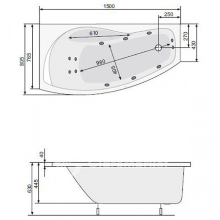 Акриловая ванна Poolspa Nicole 150x80 L с ножками PWAOC10ZN000000