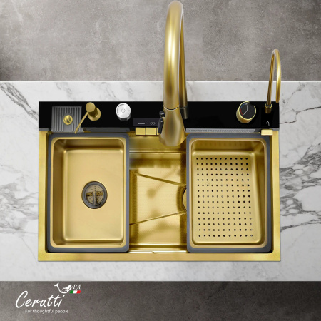 Многофункциональная мойка GLORIA Nano Gold (золото) из нержавеющей стали, кухонная (750х460х230) Ceruttispa