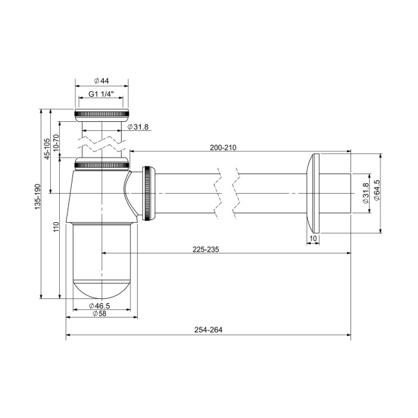 Сифон для раковины Wellsee Drainage System 182103000, латунь, хром