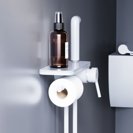 773500200 Jupiter Смеситель Damixa монтируемый в стену с гигиеническим душем и полкой, белый