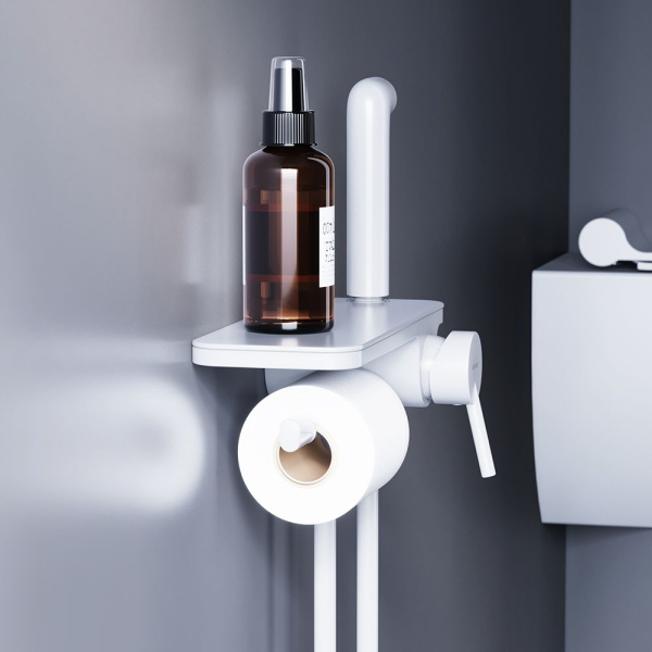 773500200 Jupiter Смеситель Damixa монтируемый в стену с гигиеническим душем и полкой, белый