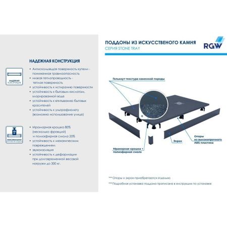 Душевой поддон прямоугольный RGW ST-G 16152810-02 80х100х2.5 см