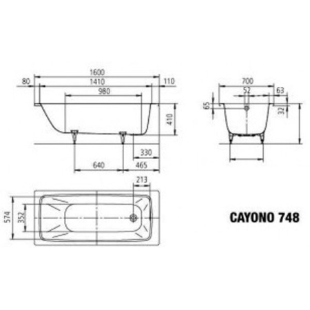 Стальная ванна Kaldewei CAYONO 160х70х41 (748)