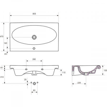 Умывальник Nature 80 мебельный
