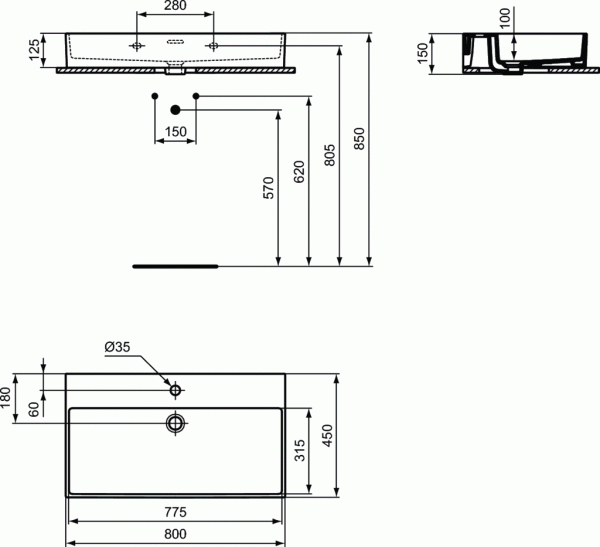 Умывальник Ideal Standard Extra T372901 80 см