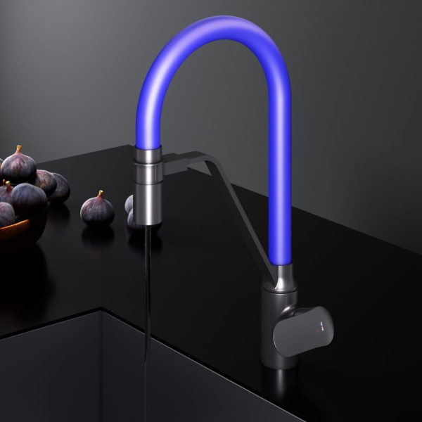 F8007827_xxx Like, Смеситель для кухни AM.PM с каналом для питьевой воды и гибким изливом, черн., синий