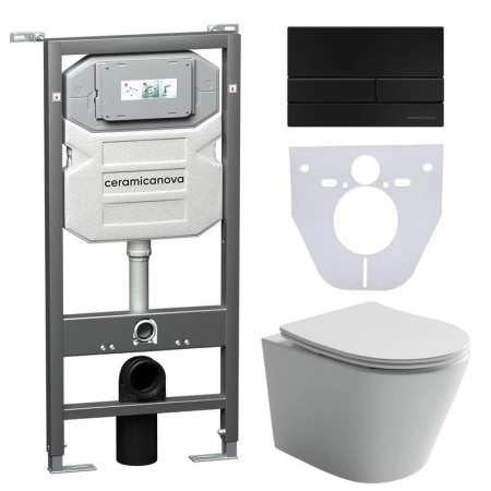 Сет 4 в 1: Инсталляция с кнопкой+унитаз+шумоизоляция Ceramicanova, CN6000_1002B_1000