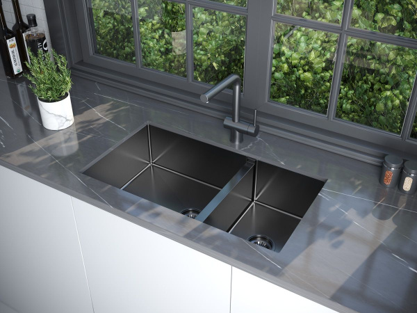 Мойка Paulmark GERBERG 78/2S UNI PM227844-GM 440х780х200 мм, нержавеющая сталь, вороненая сталь