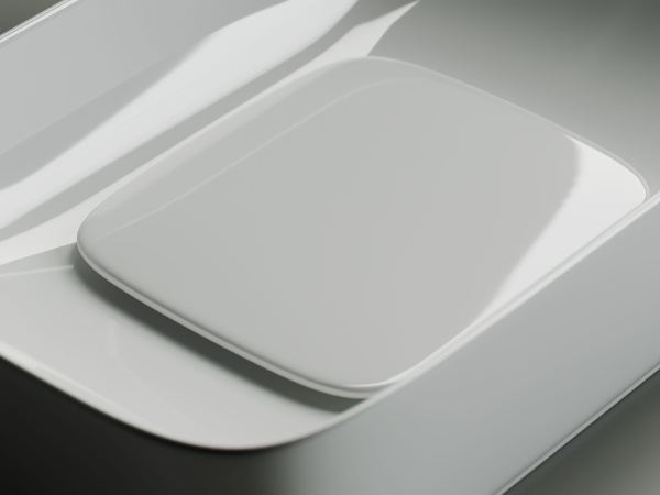 Умывальник чаша накладная прямоугольная с керамической накладкой на сливное отверстие Ceramicanova Element 600*375*145мм, Белый, CN5021