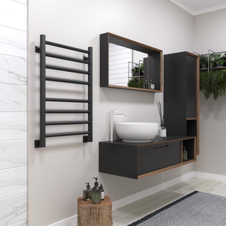 Полотенцесушитель водяной Stinox Sorento 500x800, нижнее подключение, черный матовый, 1/2" ВР (внутренняя резьба), 8 перекладин