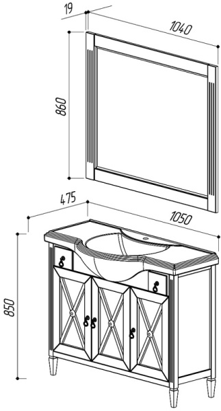 Тумба под умывальник Belux Рояль Н 106-02 Белый глянцевый