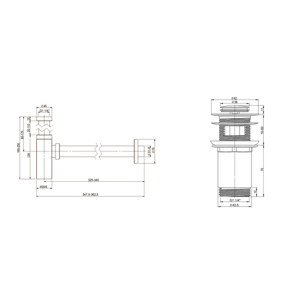 Набор 2 в 1 Wellsee Drainage System 182109001, сифон для раковины, донный клапан, хром