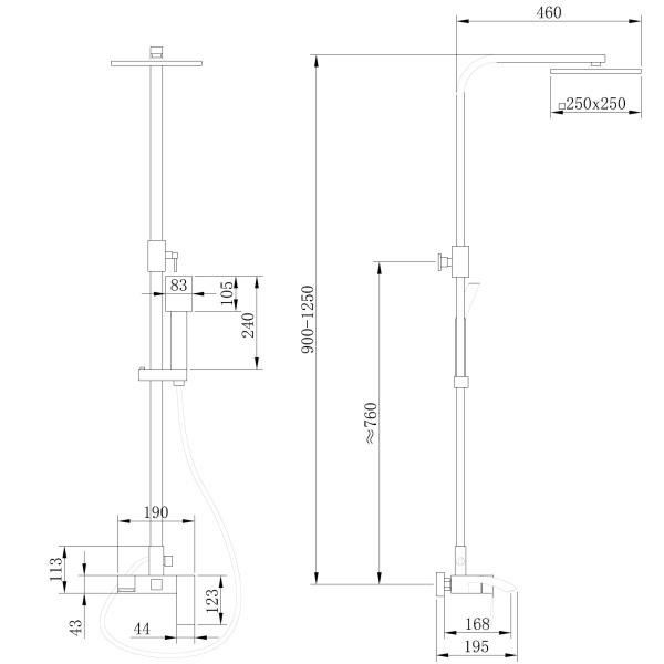 Душевая стойка ABBER Wasserfall AF8616 с изливом, хром