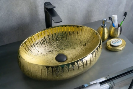 Накладная золотая раковина для ванной Gid 9030g 52234
