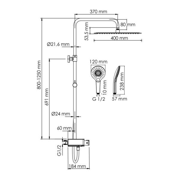 Душевая система WasserKRAFT A113.119.101.CH Thermo с термостатическим смесителем