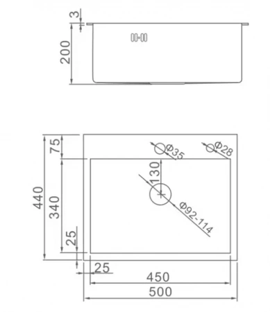 Мойка кухонная AFLORN Premium АF95044F 50х44х22 см, врезная, сифон с переливом, графит