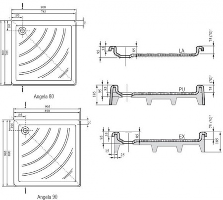 Душевой поддон Ravak Angela 90 LA A017701220