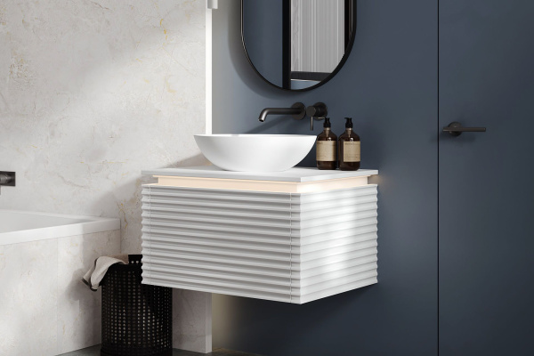 Тумба под умывальник Belux Дубай подвесная 68 с подсветкой, белая матовая