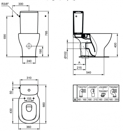 Унитаз-компакт Ideal Standard Tesi AquaBlade T008701+T352701+T356801