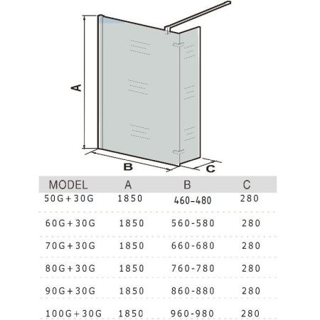 Душевая перегородка WeltWasser WW400 60G+30G (600+300)Х1850 мм