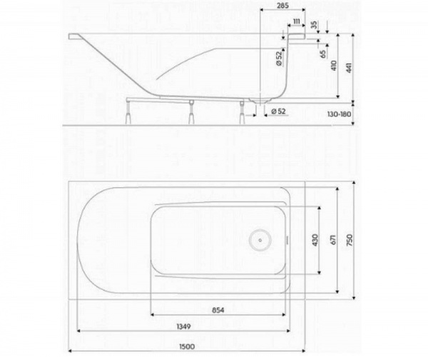 Акриловая ванна Kolo Comfort Plus XWP1451000 150х75 с ручками