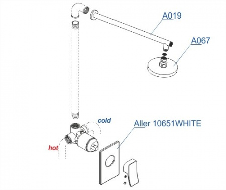 Встраиваемый комплект для душа с верхней душевой насадкой Wasserkraft A12667WHITE