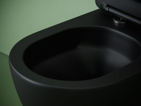Подвесной унитаз Ceramicanova UNO безободковый, смыв Торнадо, с крепежом для полностью скрытого монтажа, ультратонким сидением с функцией быстрого снятия и крышкой с функцией плавного закрытия, цвет черный матовый CN11001TMB