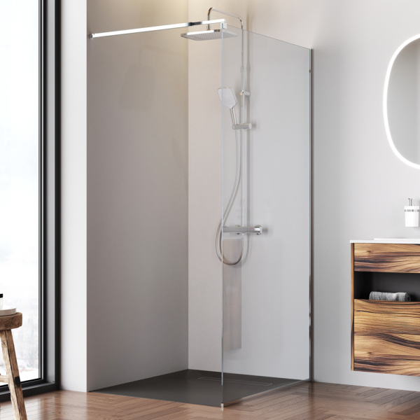 W84WI-100-F1-MTE Душевая перегородка AM.PM Func 100x200, стекло прозр. 8 мм + покрытие, профиль мат хром