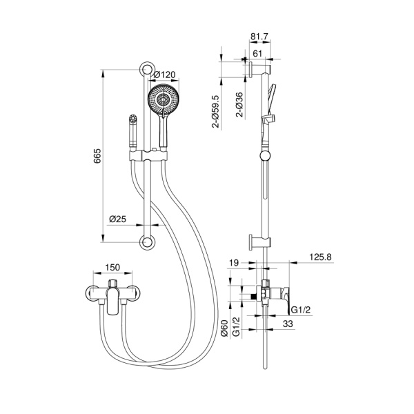 Смеситель для душа с гарнитуром WONZON & WOGHAND, Хром (WW-A4888-CR)