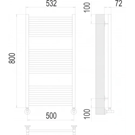 Полотенцесушитель Terminus Аврора П16 500х800 (5+6+5) RAL 9005 черный матовый