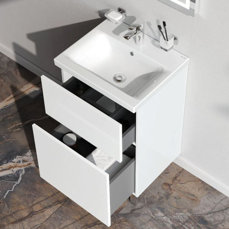 M90FSX0502WG Gem База под раковину AM.PM, напольная, 50 см, 2 ящика push-to-open, белый, глянец