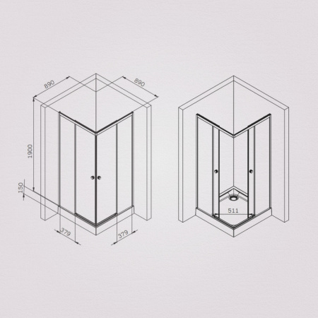 W94G-403-9090-MT1K X-joy Душевое ограждение AM.PM квадратное,раздвиж.двери 90x90 хром мат