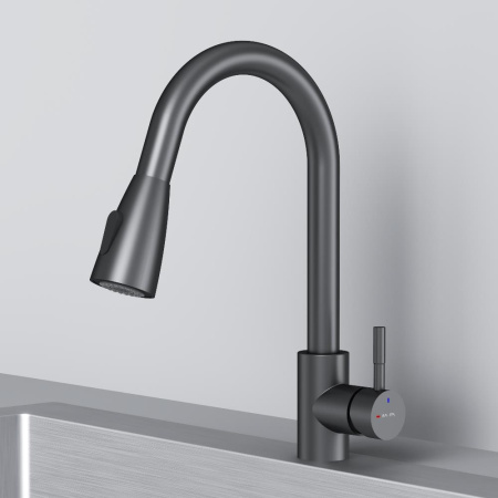 F85B07522 X-Joy S, Смеситель для кухни AM.PM с вытягивающимся изливом, черный