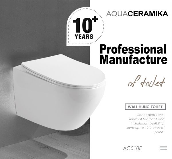 Безободковый подвесной унитаз AQUACERAMIKA PURA AC010E