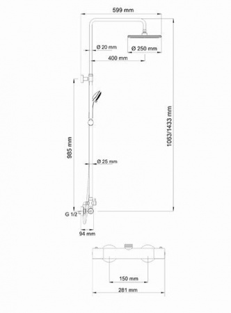 Душевой комплект с термостатическим смесителем Wasserkraft A13302 Thermo