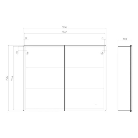 Зеркальный шкаф VIGO Geometry 222, 100 см