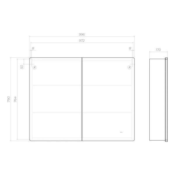 Зеркальный шкаф VIGO Geometry 222, 100 см
