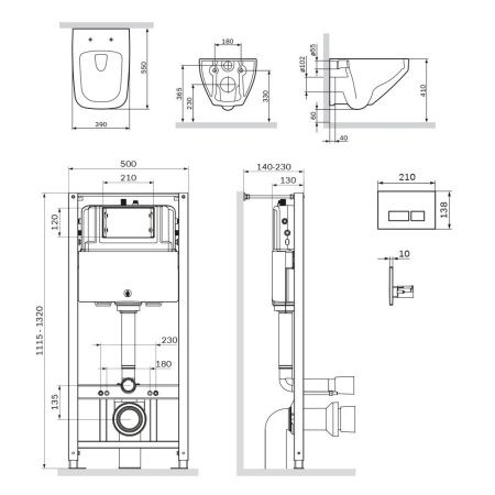 Комплект AM.PM Inspire 2.0 IS47001.50A1700: инсталляция с подвесным унитазом FlashClean, с сиденьем микролифт и  клавишей