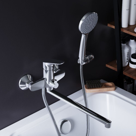 779500001 Jupiter, Смеситель для ванны и душа AM.PM с универсальным изливом и душевым комплектом, хром