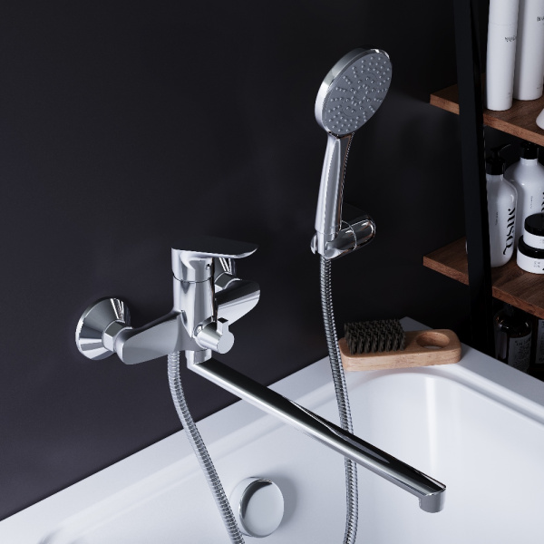 779500001 Jupiter, Смеситель для ванны и душа AM.PM с универсальным изливом и душевым комплектом, хром