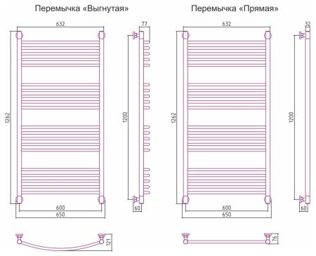 Полотенцесушитель Сунержа Богема+ 1200x600 Без покрытия 00-0220-1260