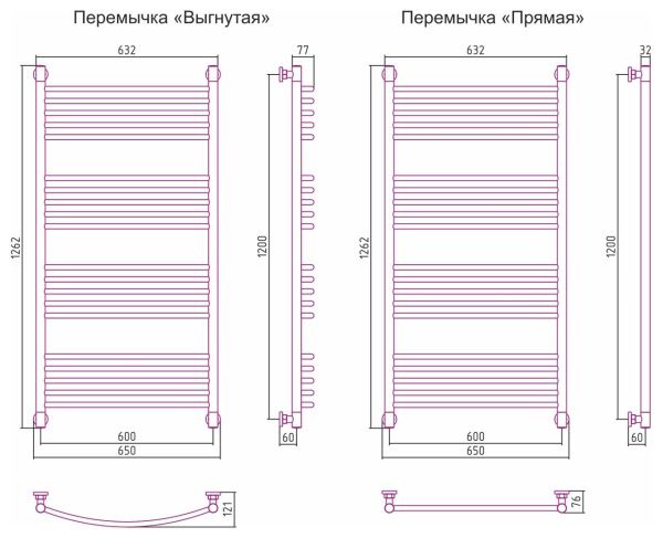 Полотенцесушитель Сунержа Богема+ 1200x600 Без покрытия 00-0220-1260