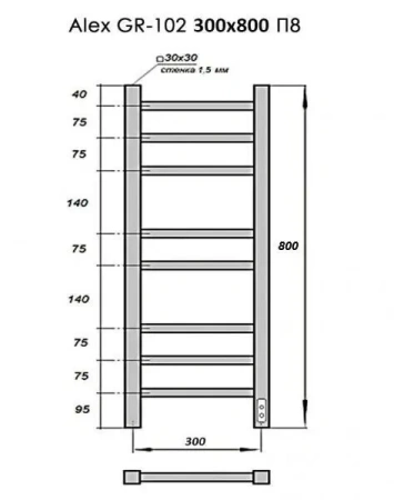 Полотенцесушитель Электрич. с/т GROIS Alex GR-102 300/800 П8 RAL9016 U белый матовый