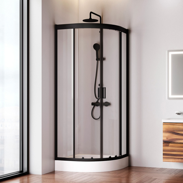 W90G-401-080BT Душевое ограждение AM.PM Gem 1/4 Rond 80x80 стекло прозрачное, профиль черный матовый