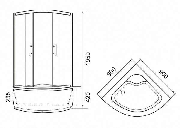 Душевой уголок PARLY ZE900 90х90х195см  с поддоном