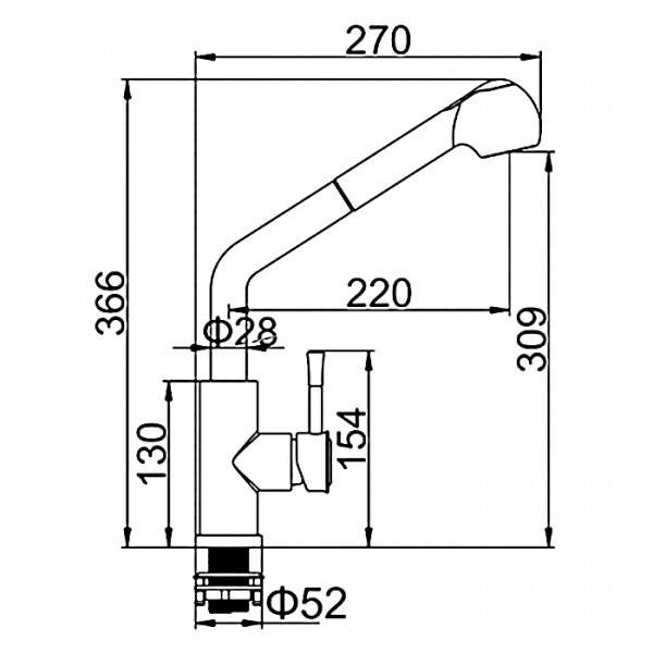 Смеситель для мойки с выдвижной лейкой Ledeme L76014