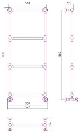 Полотенцесушитель Сунержа Ренессанс 1304 1260x500 Без покрытия 00-0280-1250