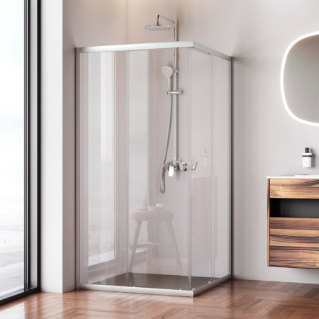 W87G-403-100100-MT Sunny Душевое ограждение AM.PM квадратное, раздвижн двери 100x100 серебро,стекло прозрачн